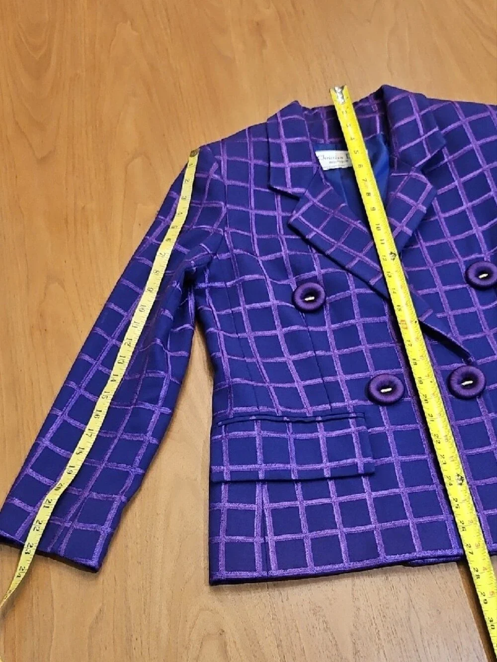 Vintage Christian Dior Boutique Purple Blue Plaid Double-Breasted Blazer(Medium)